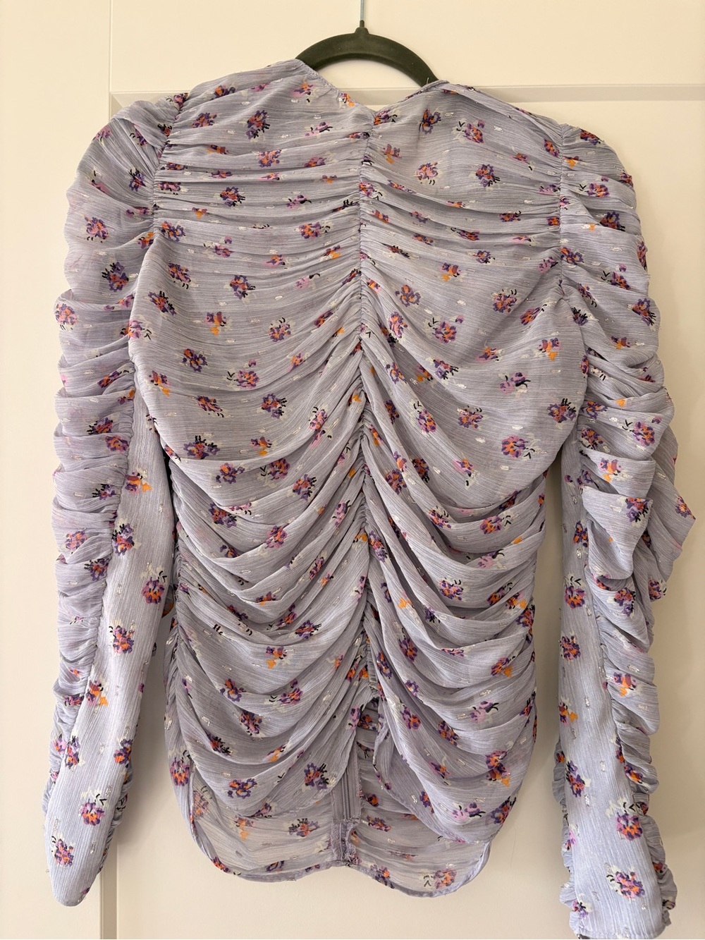 Zara Lavender Floral Ruched Long-Sleeve Blouse